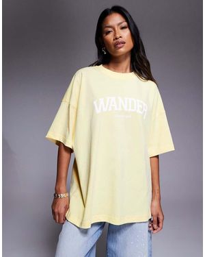 Wanderdoll Oversized Crew Neck Logo T-shirt - Yellow
