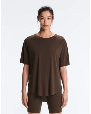 Oysho Modal Blend Short-Sleeved Rounded Back T-Shirt - Brown