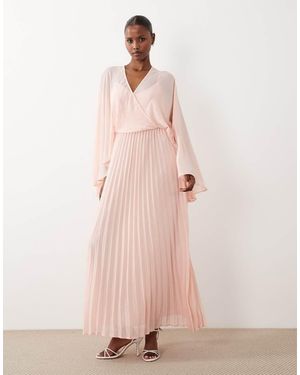 Vero Moda Chiffon Plunge Front Cape Sleeve Detail Maxi Dress - Pink