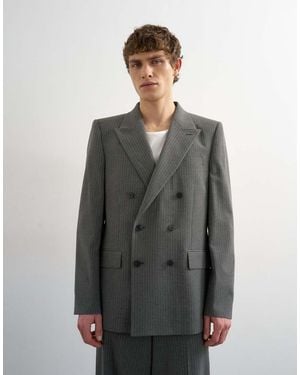 TOPMAN Relaxed Pinstripe Double Breasted Suit Jacket - Grey