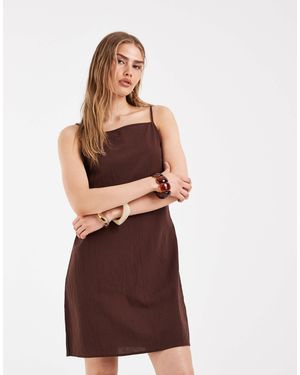 Pieces Square Neck Cotton Textured Mini Dress - Brown