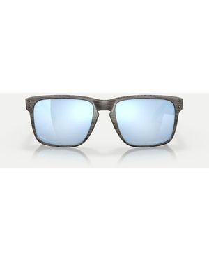 Oakley Holbrook Woodgrain Collection Square Polarised Sunglasses With Mirrored Lens - Blue