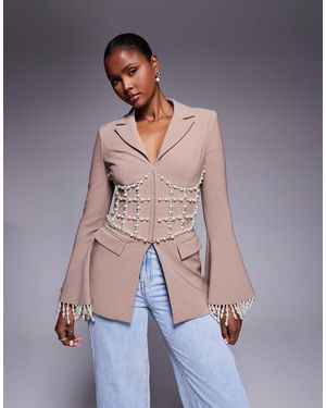 Lavish Alice Pearl Embellished Blazer - Multicolour
