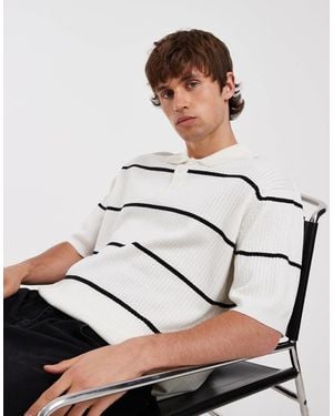 Redefined Rebel Felix - polo boutonné oversize en maille à rayures - Neutre