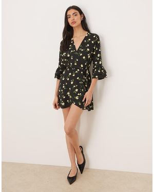 Wednesday's Girl Wrap Around Long Sleeve Mini Dress - Natural
