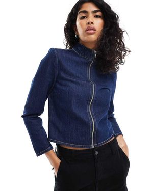 ASOS Denim Fitted Moto Jacket - Blue