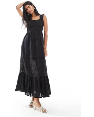 South Beach Palm Broderie Tie Back Maxi Dress - Black