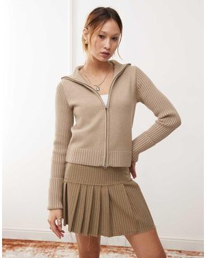 Weekday Winona High Neck Zip Cardigan With Folded Cuffs - Natural