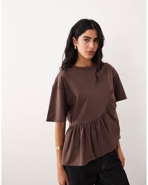 ASOS Boxy Tee With Asymmetric Peplum Hem - Brown