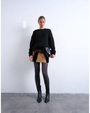 TOPSHOP Faux Suede Patchwork Mini Skirt - White