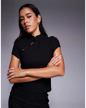 ASOS Mix & Match Bengaline High Neck Crop Top With Cut Out - Gray