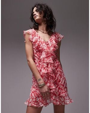 TOPSHOP Ruffle Pintuck Mini Dress - Red