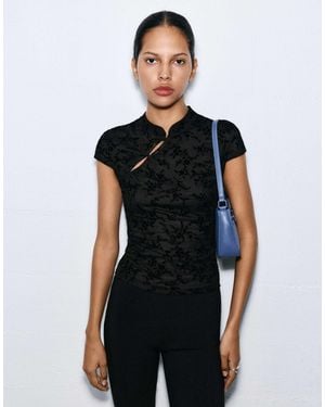 Pull&Bear Chemise en velours à brandebourg e - Noir