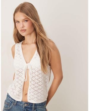 Jdy Crochet Sleeveless Tie Front Top - Natural
