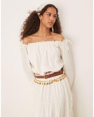ASOS Boho Bardot Top - Natural