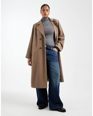 Pieces Plus Pieces curve - trench-coat long à ceinture - marron - Blanc