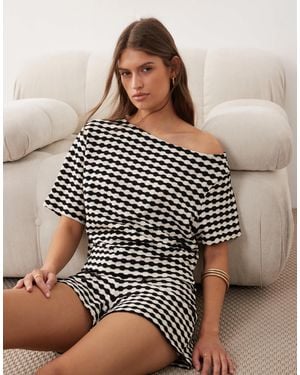 ASOS Crochet Jersey Off Shoulder Top Co-ord - Brown