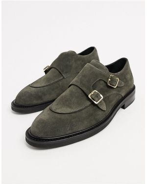 Reiss Jake - Suede Monk Strap Shoes - Green