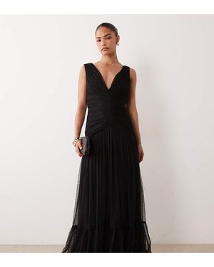 LACE & BEADS Vestido Largo De Tul Sin Mangas Con Cintura Baja Y Bajo Escalonado En - Negro