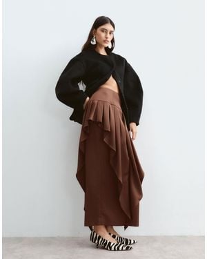 ARRANGE Volume Overlay Column Satin Midi Skirt - Brown