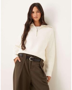 Mango Quarter Zip Knitted Jumper - Natural