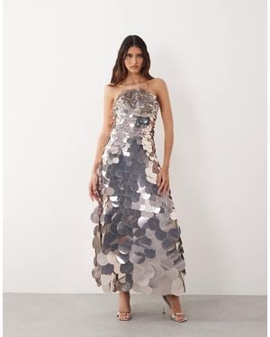 ARRANGE Disc Sequin Crescent Bandeau Maxi Dress - White