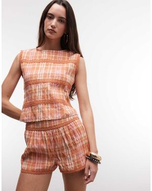 Reclaimed Vintage Cropped Top With Lace Trim - Multicolour