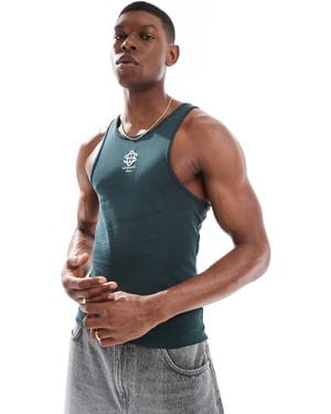 ASOS Muscle Fit High Scoop Vest With Chest Logo Embroidery - Blue