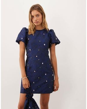 Sister Jane Dream cosmo verzierter mini-kleid-zweiteiler mit rundhalsausschnitt und puffärmeln - Blau
