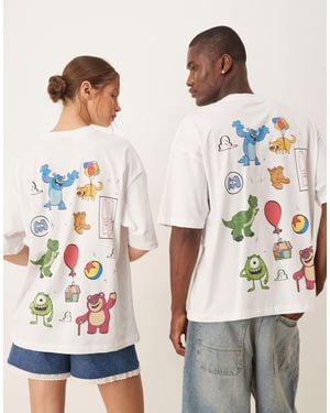 ASOS Disney Pixar Unisex Oversized T-shirt With Multi Character Prints - White