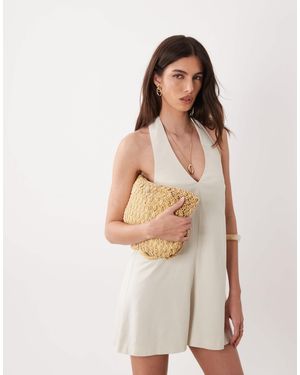 Miss Selfridge Linen Look Halter Playsuit - White