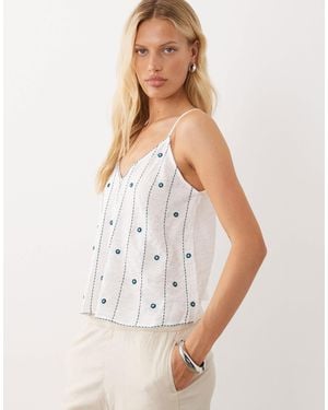Mango Teen Embelished Stitch Detail V-Neck Cami - White