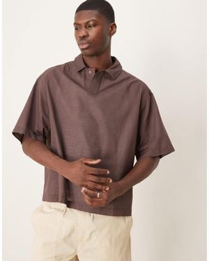ASOS – kastiges oversize-hemd im leinenlook - Braun