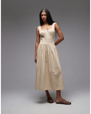 Collusion Stripe Shirred Square Neck Maxi Dress - Gray