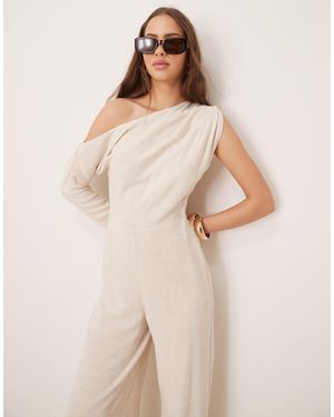 ASOS Linen Fallen Shoulder Jumpsuit - Natural