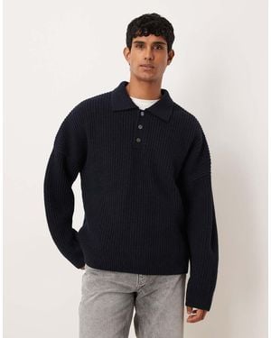 ARKET Pure Wool Half-button Cardigan Polo Jumper - Blue