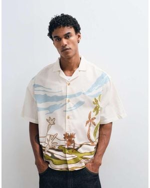 ASOS Boxy Oversized Printed Shirt With Linen - White
