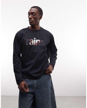 Rains 41510 Long Sleeve Relaxed Fit Graphic Logo T-shirt - Blue