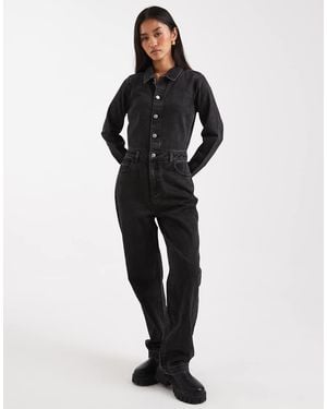 Miss Selfridge Denim Boilersuit - Black