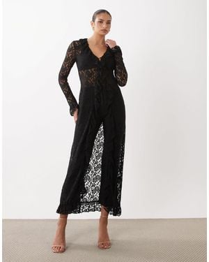 Lioness Long Nights Sheer Lace Kimono Top - Black