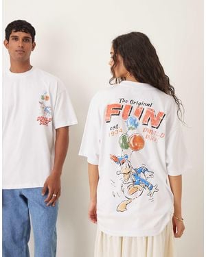 ASOS Unisex Oversize T-shirt With Washed Donald Duck Prints - White