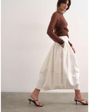 TOPSHOP Denim Seamed Barrel Maxi Skirt - Natural