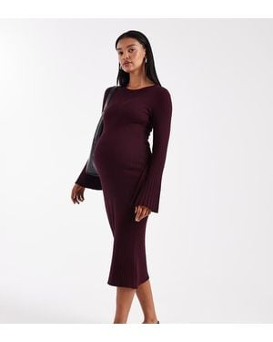 Mama.licious Mamalicious Maternity Rib Knitted Tie Waist Midi Dress - Red
