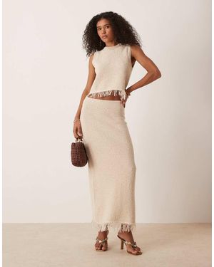 ASOS Premium Textured Maxi Skirt With Fringe Hem Co-ord - Natural