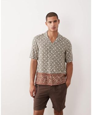 Mango Mnago Linen Blend Retro Geometric Print Shirt - Natural