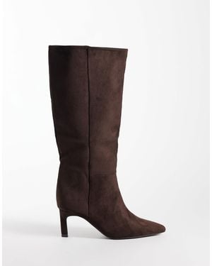 SEQWL Benz Faux Suede Knee High Kitten Heel Boots - Brown