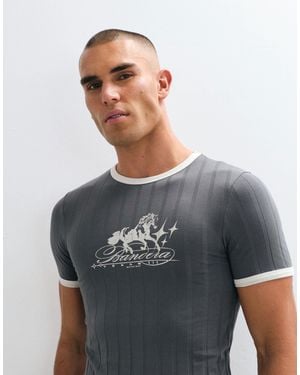 ASOS Muskelshirt mit ringelkragen und pferde-print - Grau