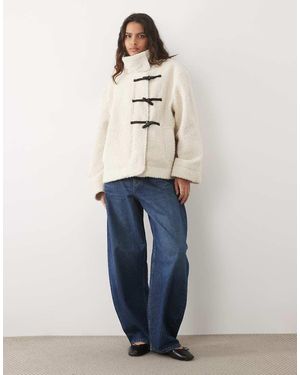 Pieces Kort Jack Met Opstaande Boord En Textuur, Met Knepsluiting - Blauw