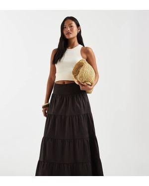 Vero Moda Falda Larga Marrón Chocolate Escalonada De Estilo Boho Con Cintura Fruncida - Negro