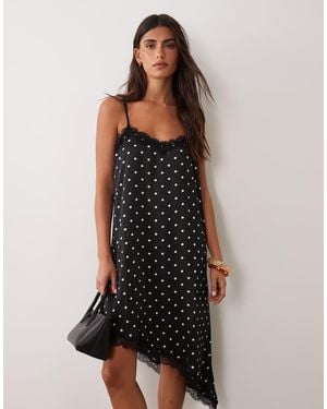 Jdy Asymmetric Mini Dress With Lace Edge - Black